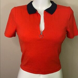 Cotton:On cute ❤️ Classic Red Zip front knit, short sleeve collared crop top M